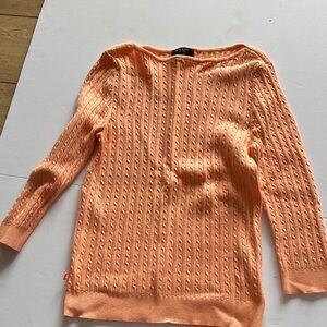 Chaps Peach Cable-Knit Off-the-Shoulder Sweater